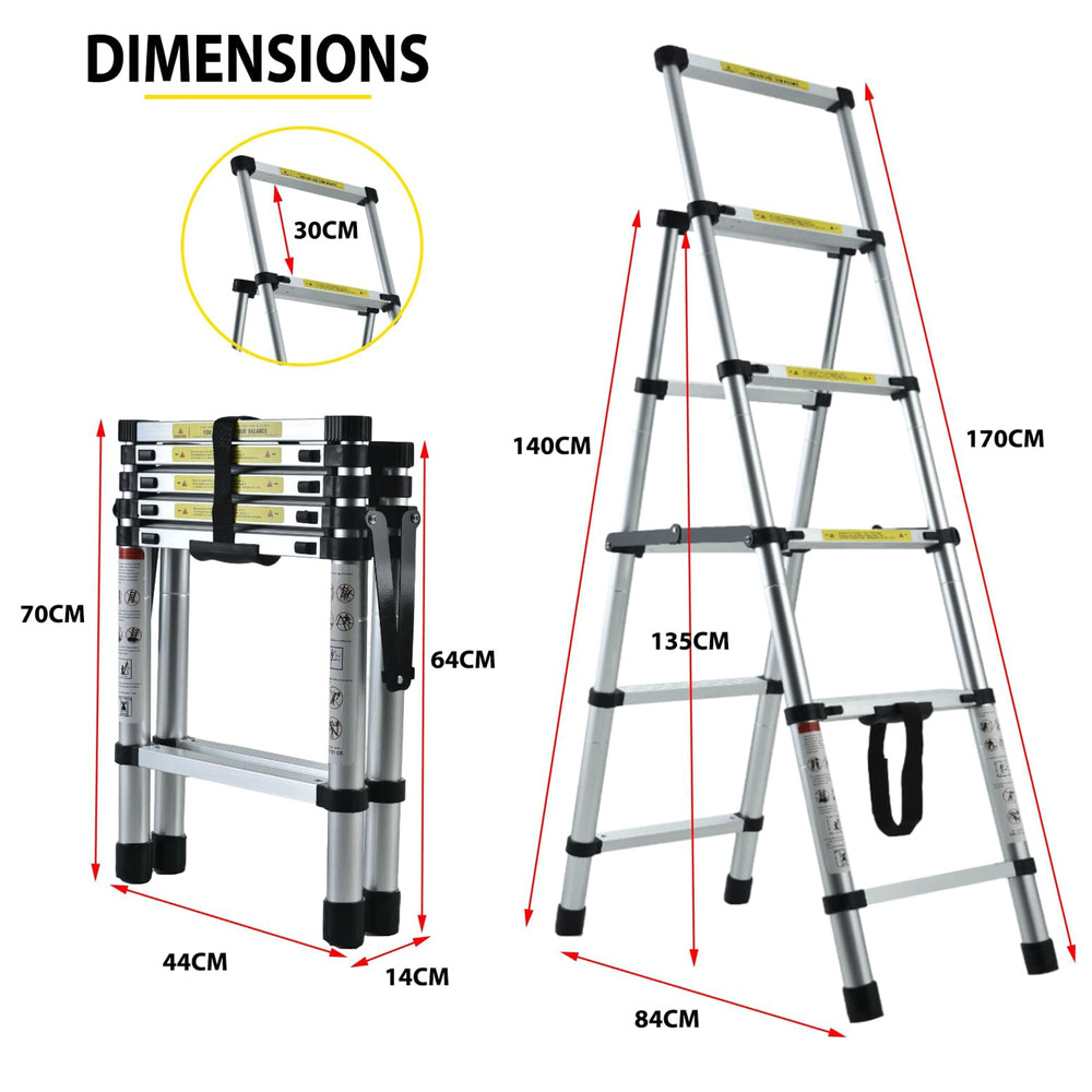 4+5/5+6/6+7 Step Aluminium Telescopic Folding Step Ladder Extendable Heavy Duty