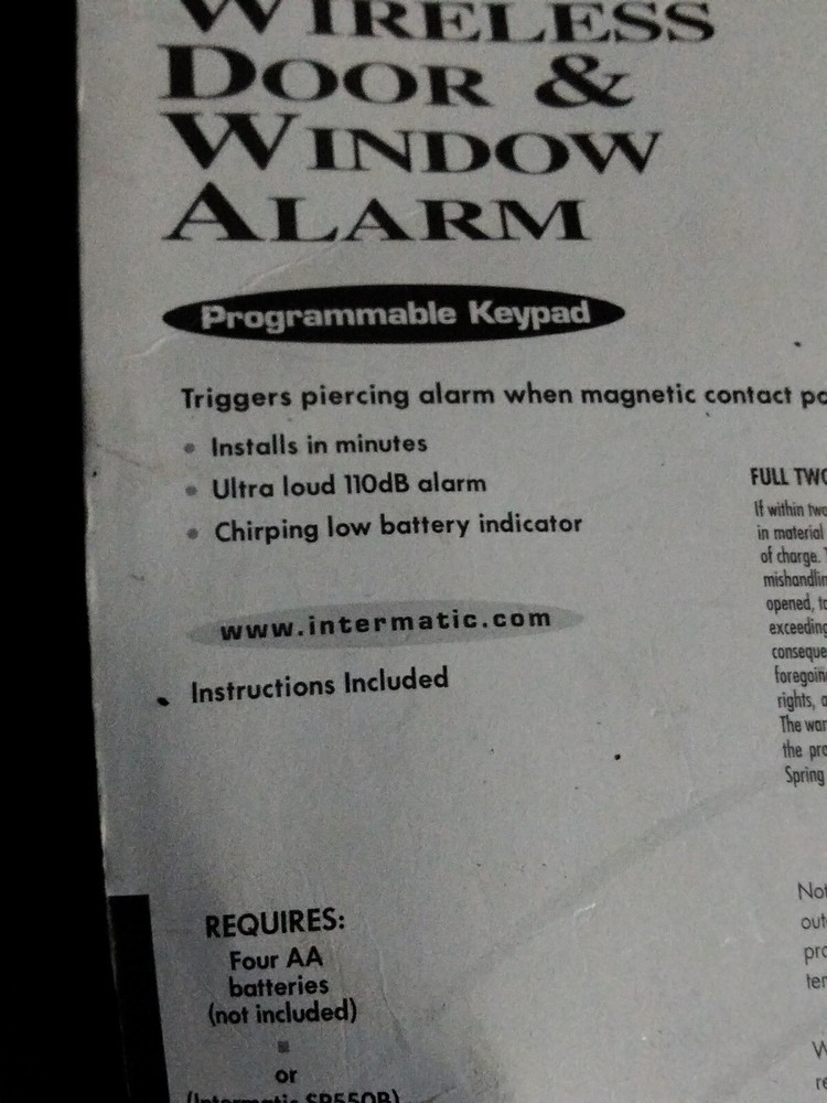 NEW Intermatic Home Security Programmable Wireless Door And Window Alarm- White