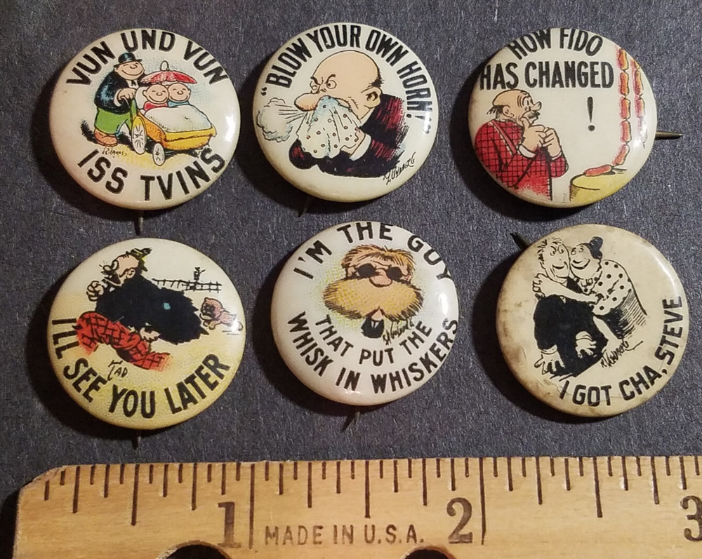 6 Tokio Cigarettes Comical Vintage Pinback Buttons