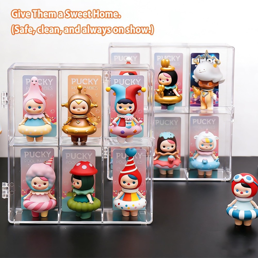 6 Compartment Acrylic Display Case for Collectibles -Stackable Display Box wi...