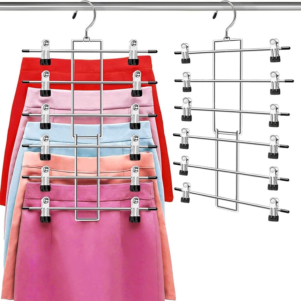 Pants Hanrs with Clips, Space Saving Hanging Closet Organizer-6 Tiers