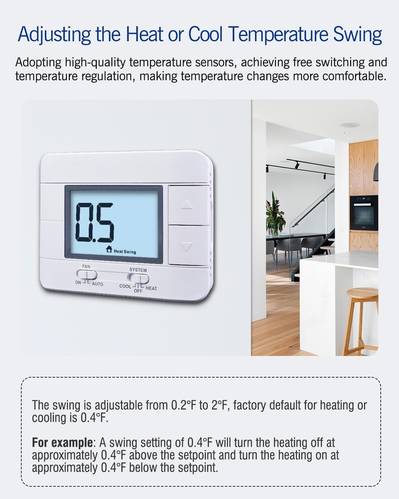 Non Programmable Thermostat for Home 1 Heat/ 1 Cool Single-Stage System, with...