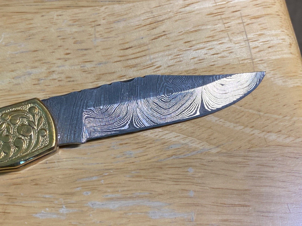 Damascus Steel Folding Pocket Knife - With Sheath