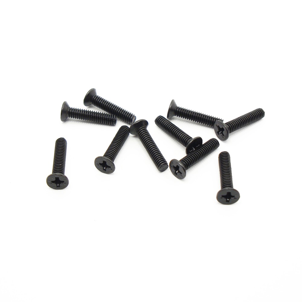 M2.5 x 12mm, Phillips Flat Head Screws, Steel, Black, Countersunk