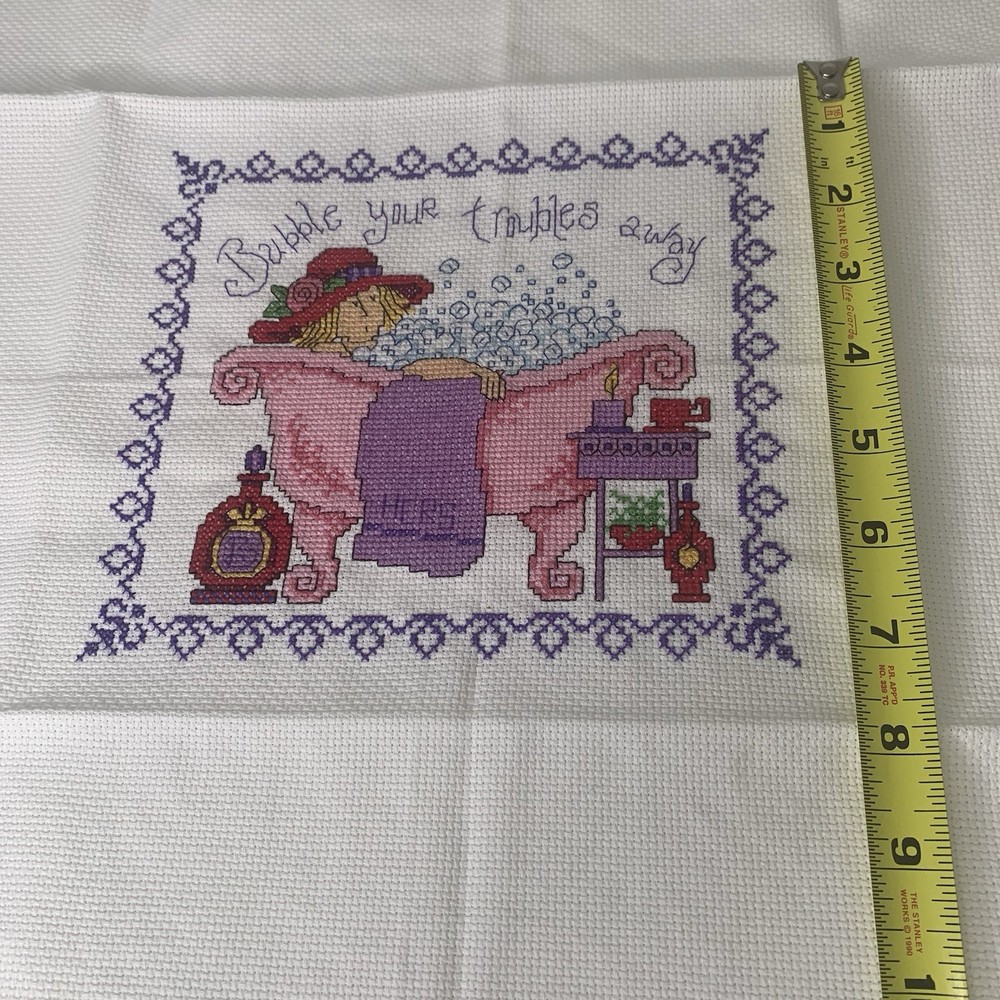 Completed Bubble Your Troubles Away Counted Cross Stitch + Pattern Imaginating