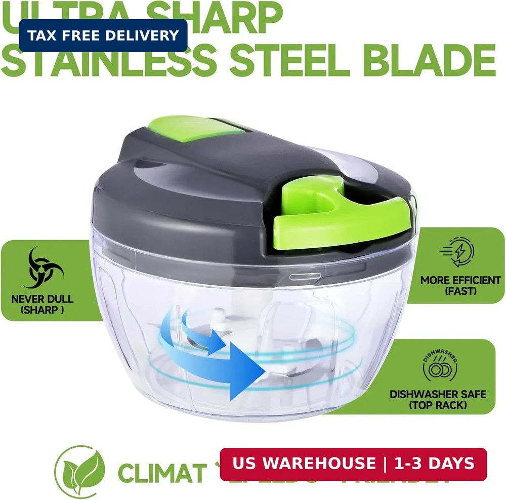 Manual Food Processor Vegetable Chopper, Portable Hand Pull String Garlic Mincer