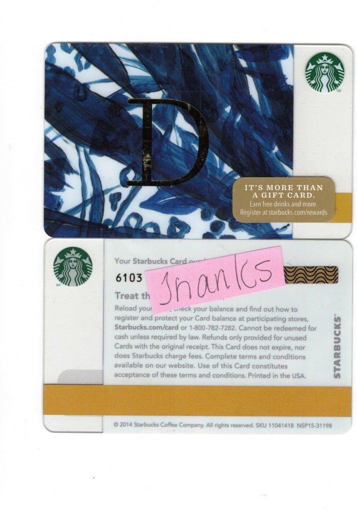 Starbucks Card  #6103 ~ Letter  Monogram "D"  2014 MINT