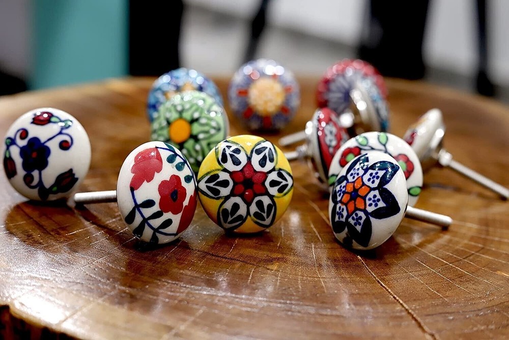 Set 20 Pc Assorted Ceramic Handmade Indian Door Knobs Cabinet Cupboard