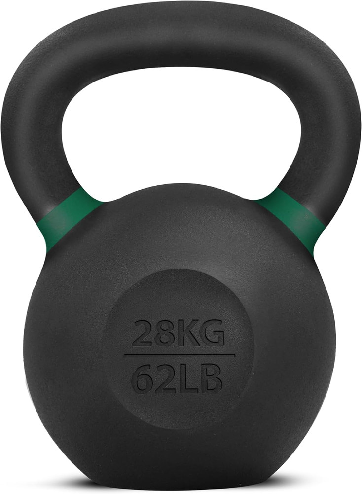 Powder Coated Kettlebell, Cast Iron Core Kettlebells with Non-Slip Handle & Flat