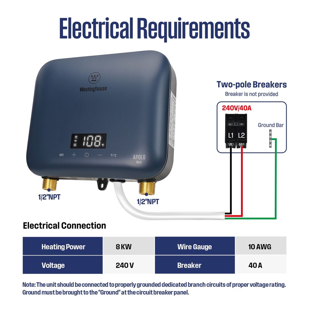 8000W Instant Electric Tankless Water Heater, 2 Colors, 240V On-Demand