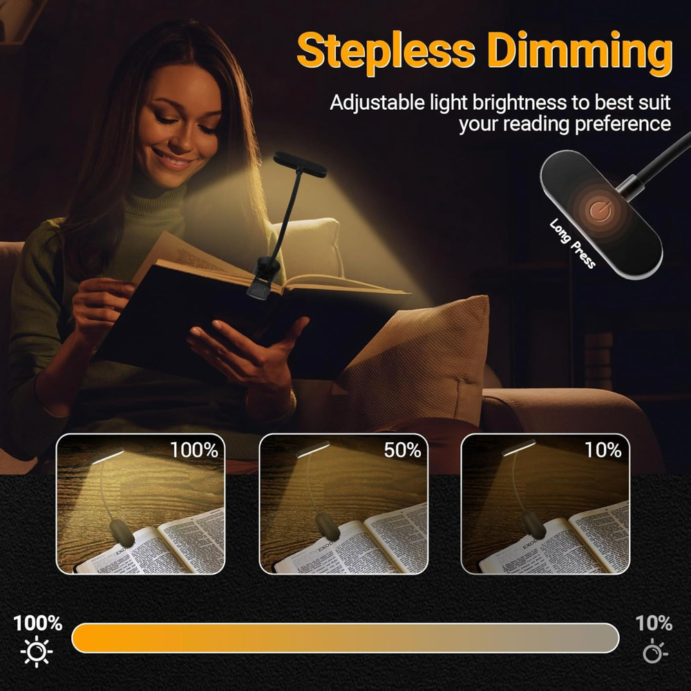 Book Light, Rechargeable Clear LED Flat Reading Light with 3 Colors Timer,