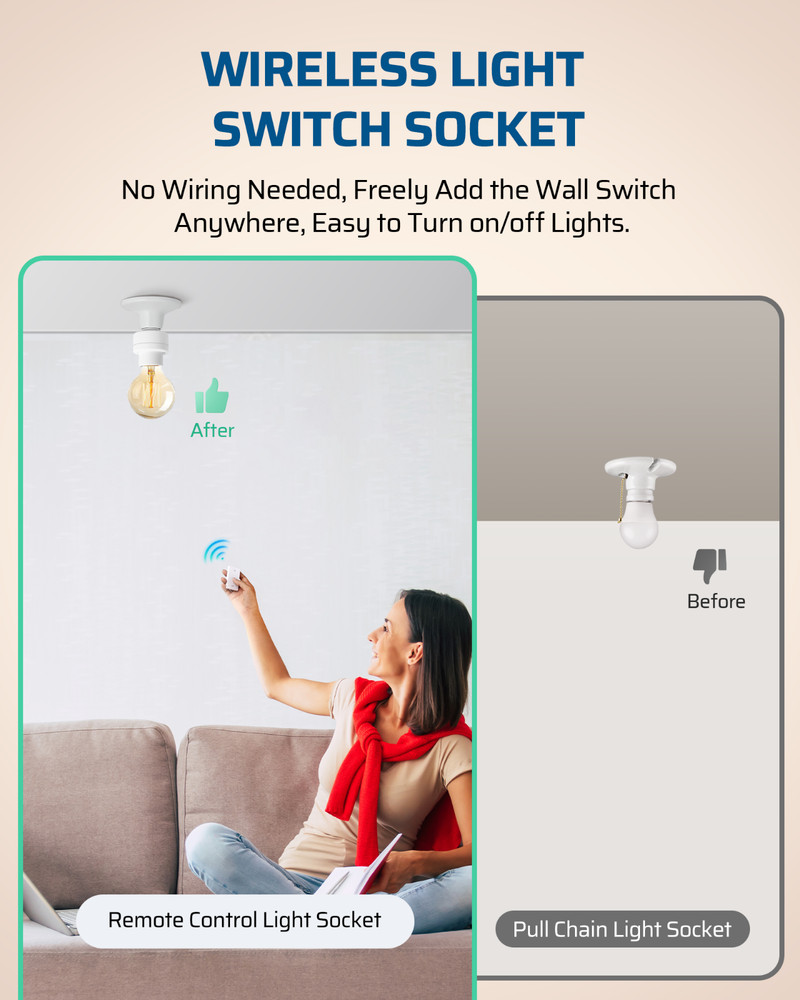 Wireless Light Switch Remote Control for Pull Chain Lamps No Wiring Needed
