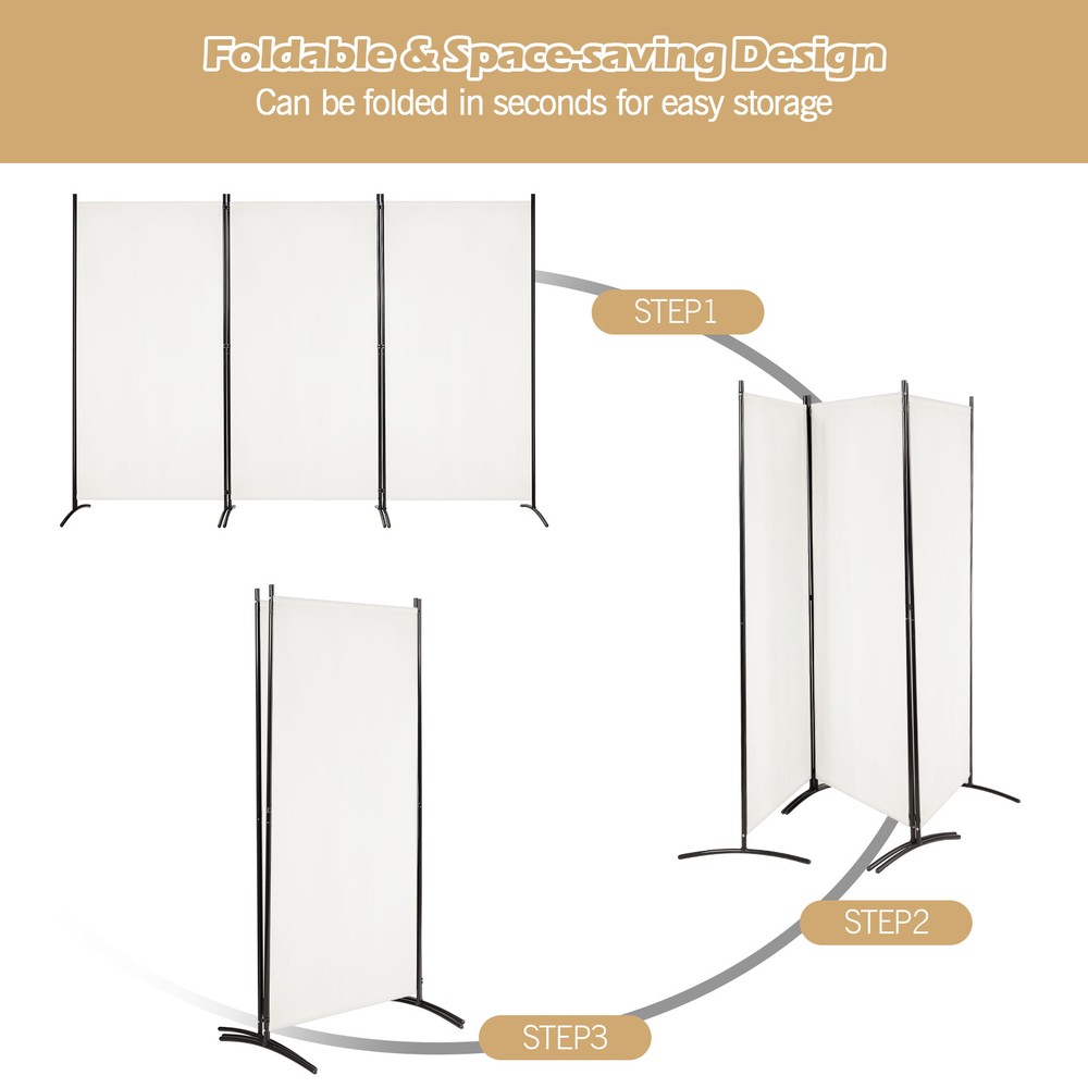 3-Panel Room Divider Folding Privacy Partition Screen for Office Room White