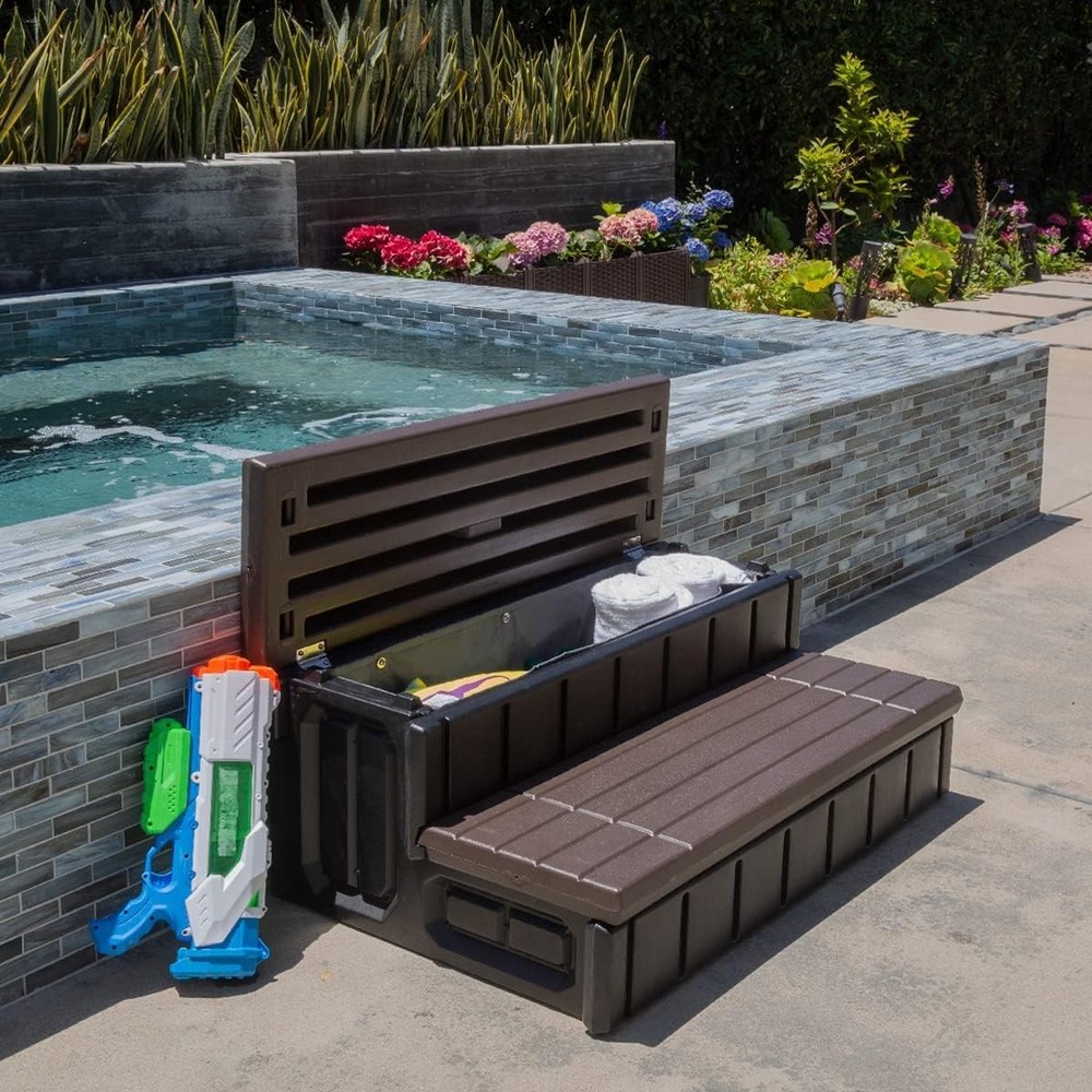 Brown/Black Slip-Resistant Spa Steps with Storage – Easy Assembly, Safe Home