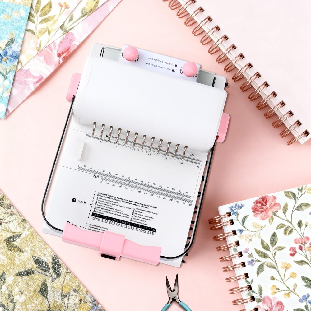 Book Binding Machine with Slide Ruler Compatible with Wire or Spiral Coils, M...