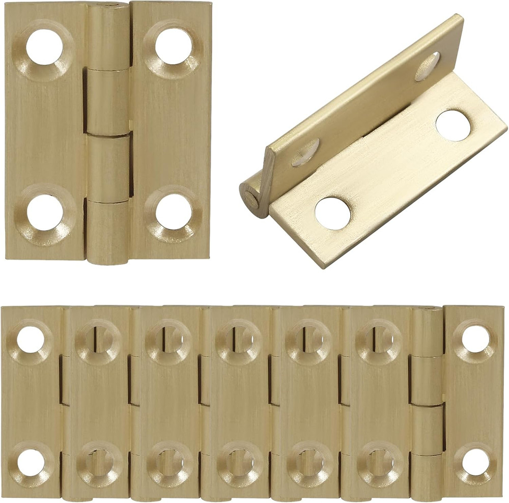 8 Pcs 1 Inch Mini Solid Brass Hinges，Brass Cabinet Hinge Small Box Hinges Butt H