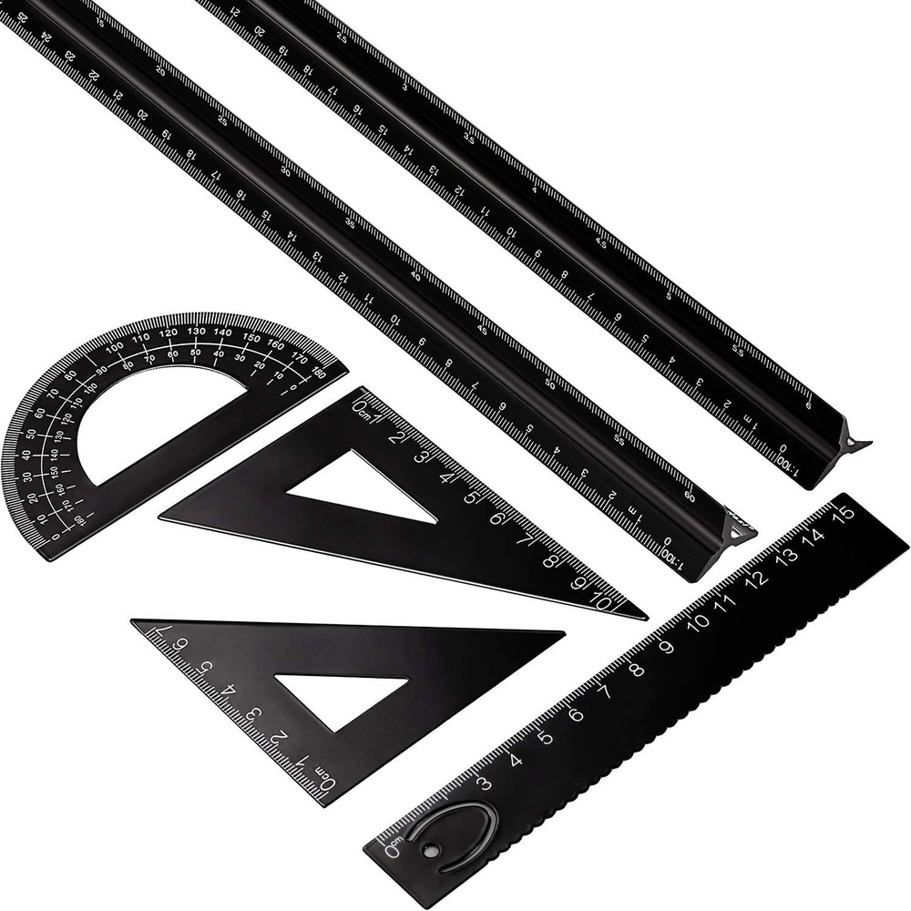 6 Pcs Aluminum Engineering Scale Ruler Set 12 Inch Drafting Tools for Architects