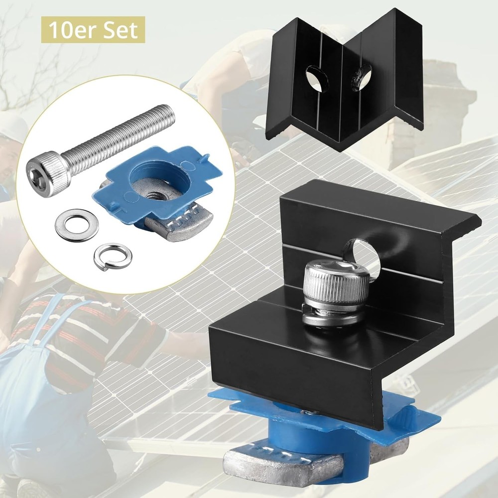 10pcs Solar Panel End Clamp for Standard 1.18(30mm) & 1.38(35mm), Black