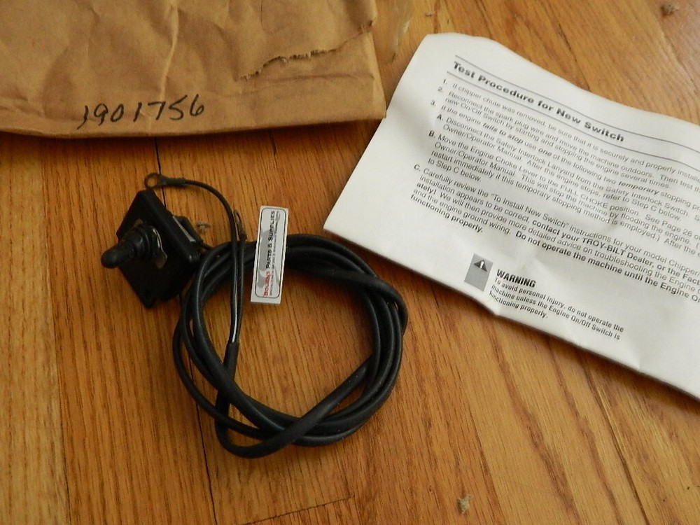 TROY BILT chipper vac on off switch 1901756
