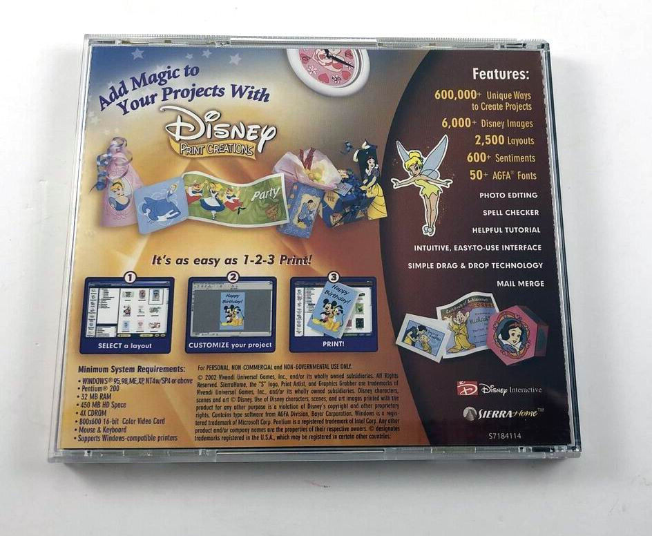 DISNEY PRINT CREATIONS Collection 1 PC WIN 98/2000/ME/XP