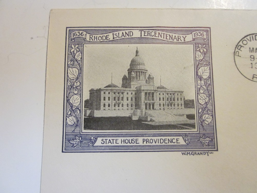 2 DIFF. US COVER 1936 RHODE ISLAND FDC SCOTTS #777 W.M. GRANDY CACHETS
