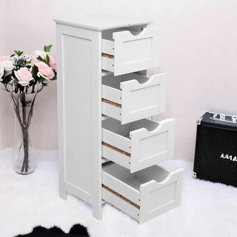 4-Drawer Storage Cabinet - White, MDF, Tall Standing & Large Capacity Organizer
