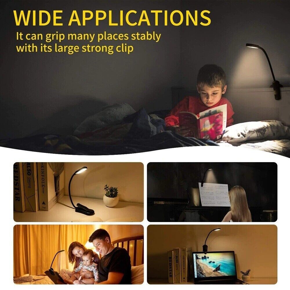 Flexible Rechargeable LED Book Reading Light With 3 Light Modes Easy Clip Lamp