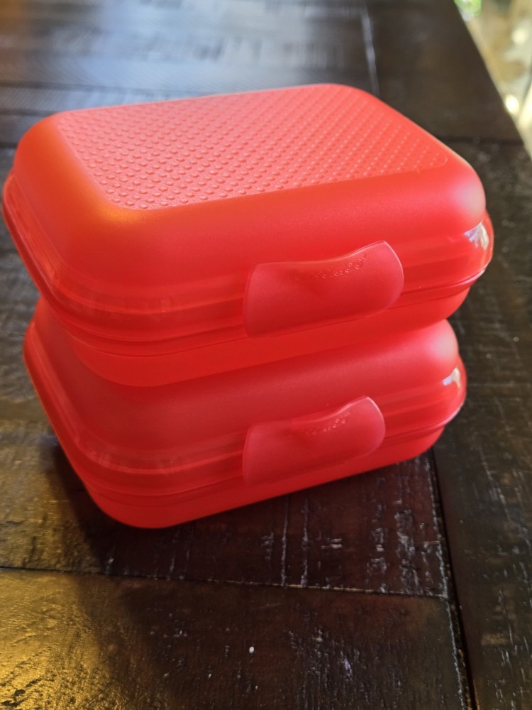 Tupperware Red BPA Free Rectangular Plastic Sandwich Box Set of 2 2318B-4