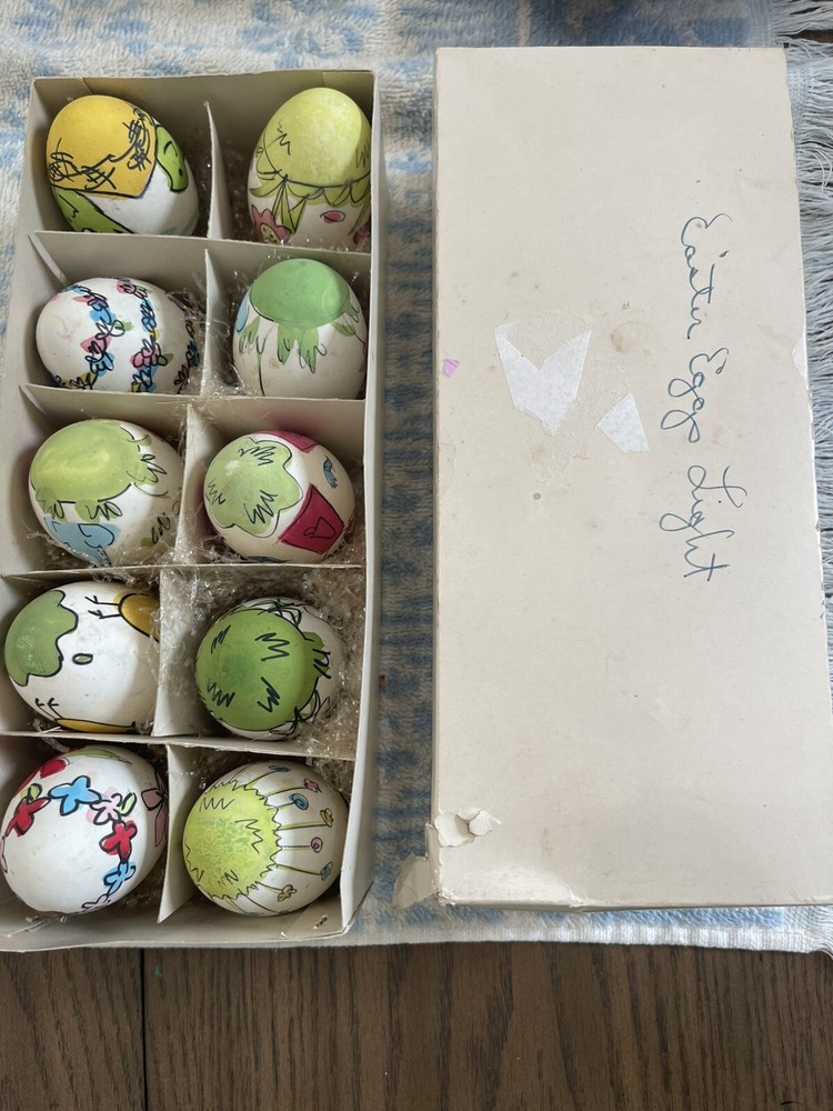 10 Easter eggs Old World Christmas Light Hand Painted Vintage