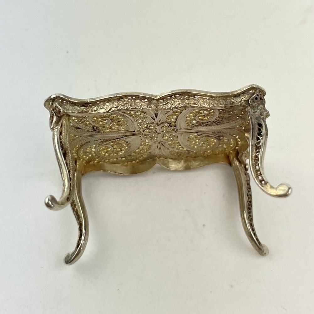 Antique Solid Silver Tested Filigree Miniature Table 4.2cm