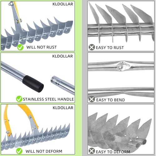 Thatch Rake 15 Inch Wide Efficient Dethatcher Rake for Cleaning Dead Grass,