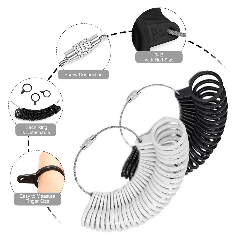 Ring Sizer Measuring Tool,Ring Measurer and Mens Sizer,7pcs White+Black