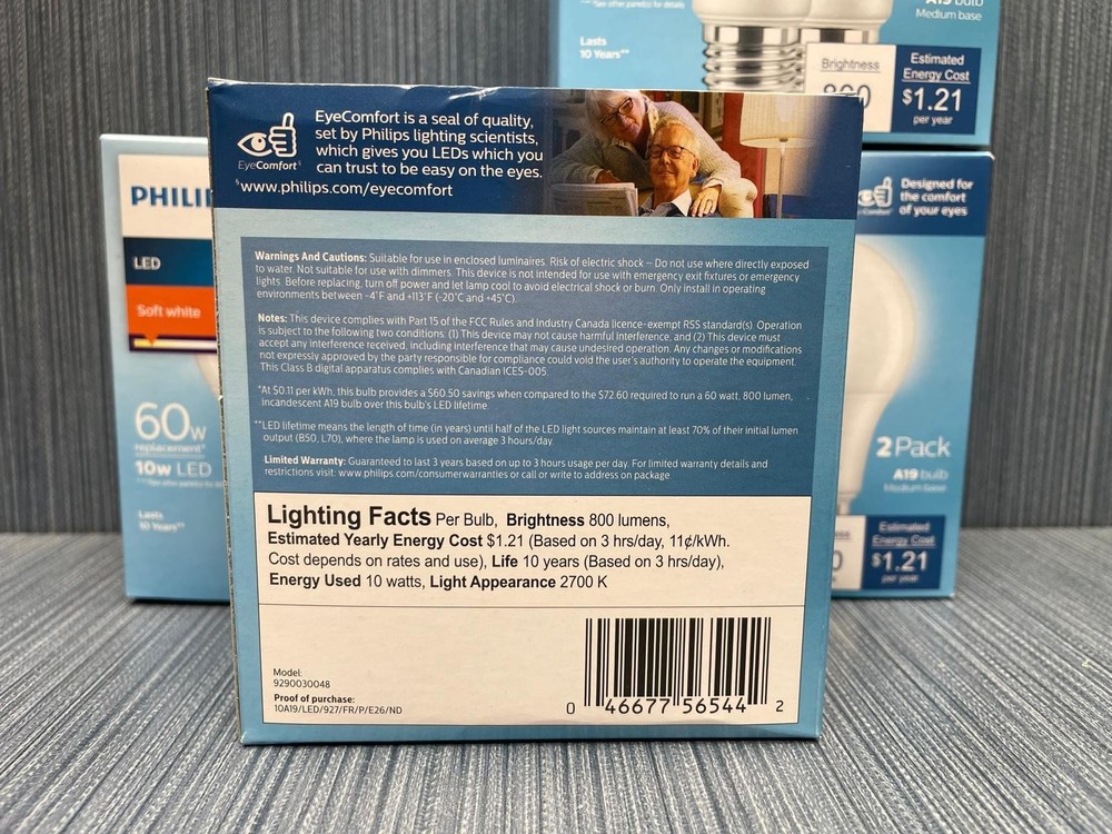 8 Pack x Philips LED Bulbs, A19 Medium Base, 10W (60W equivalent) Soft White