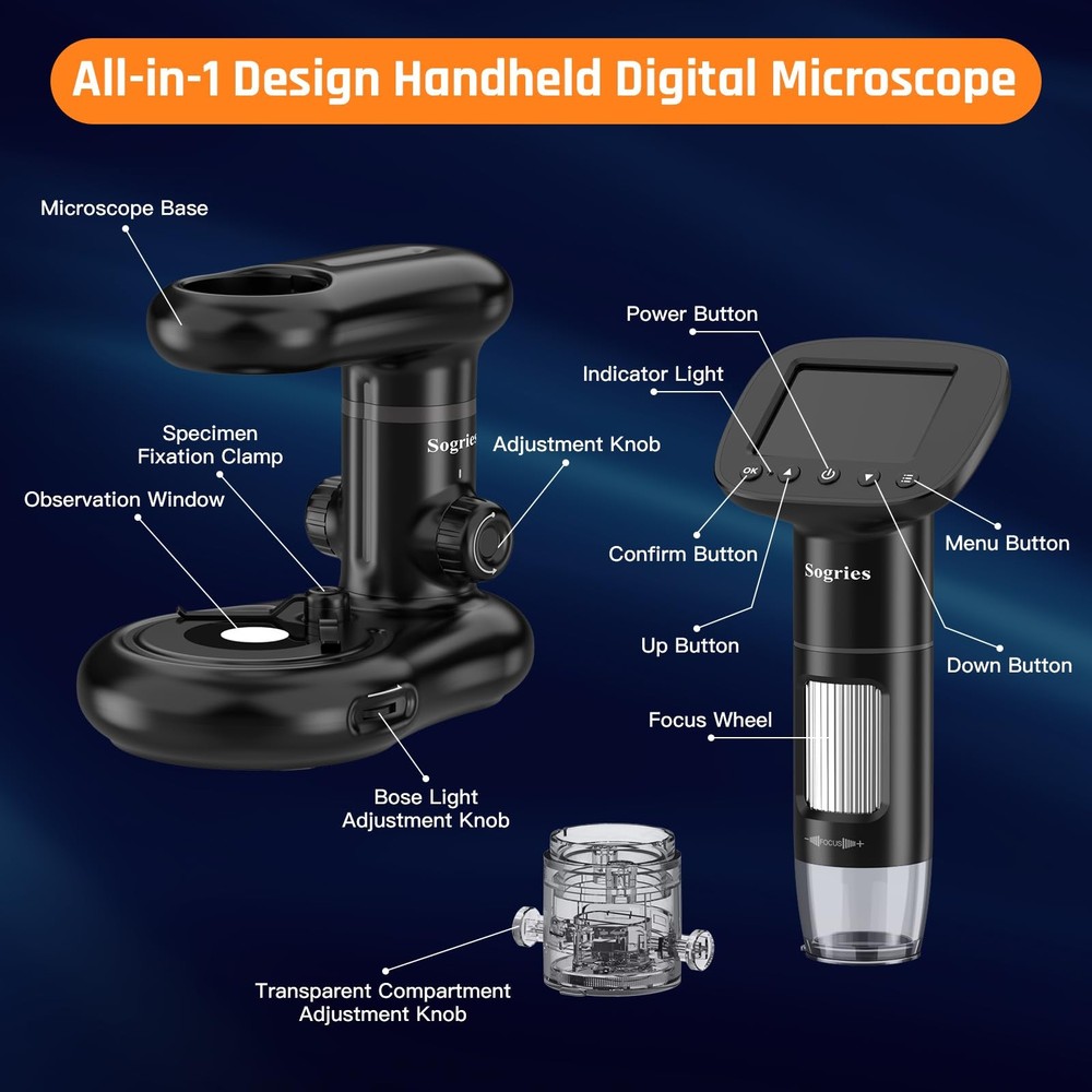1000x Microscope-Handheld Digital Microscope for Children with 2" LCD Screen,...