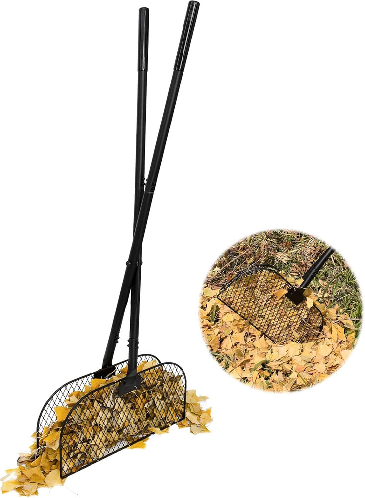 Leaf Grabber Rake with Long Handle, Leaf Picker Upper Grass Collector, Yard Rake