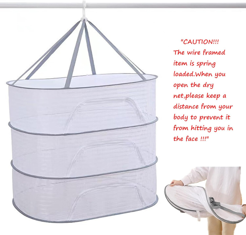 Hanging Drying Net Herb Drying Rack Foldable Fish Mesh Rack Net Large 3 Layer