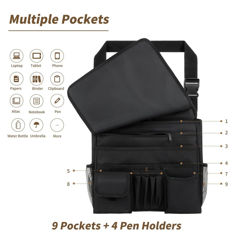 Car Front Seat Organizer for Paperwork File Laptop Mobile Office, Multi Compa...
