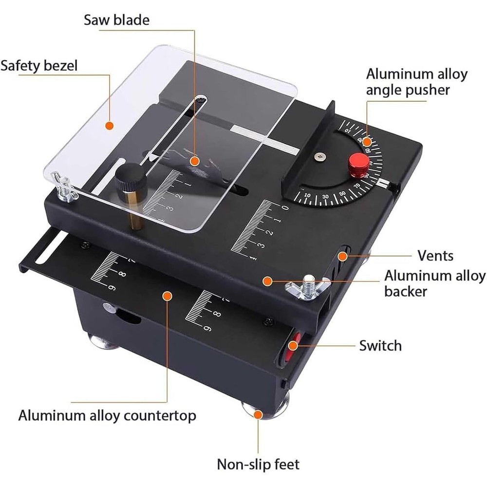 Multi-Functional Mini Table Saw Speed & Angle Adjustable 16MM Cutting Depth E1I6