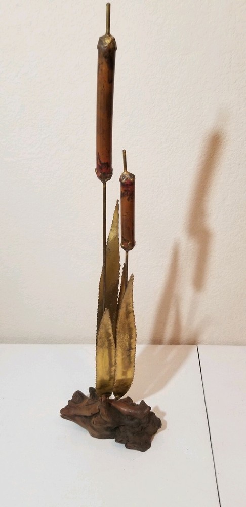 Cliff Hyink Brutalist Brass,Cooper Button Willow Sculpture On Wood Base Signed