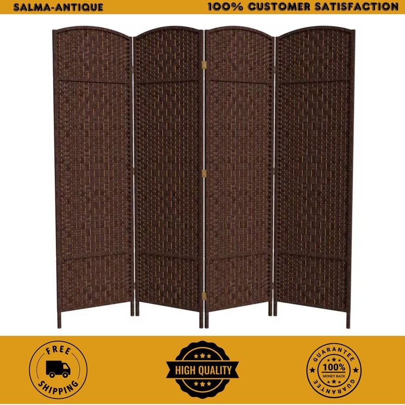 6ft Dark Mocha 4 Panel Room Divider Folding Privacy Screen Divider