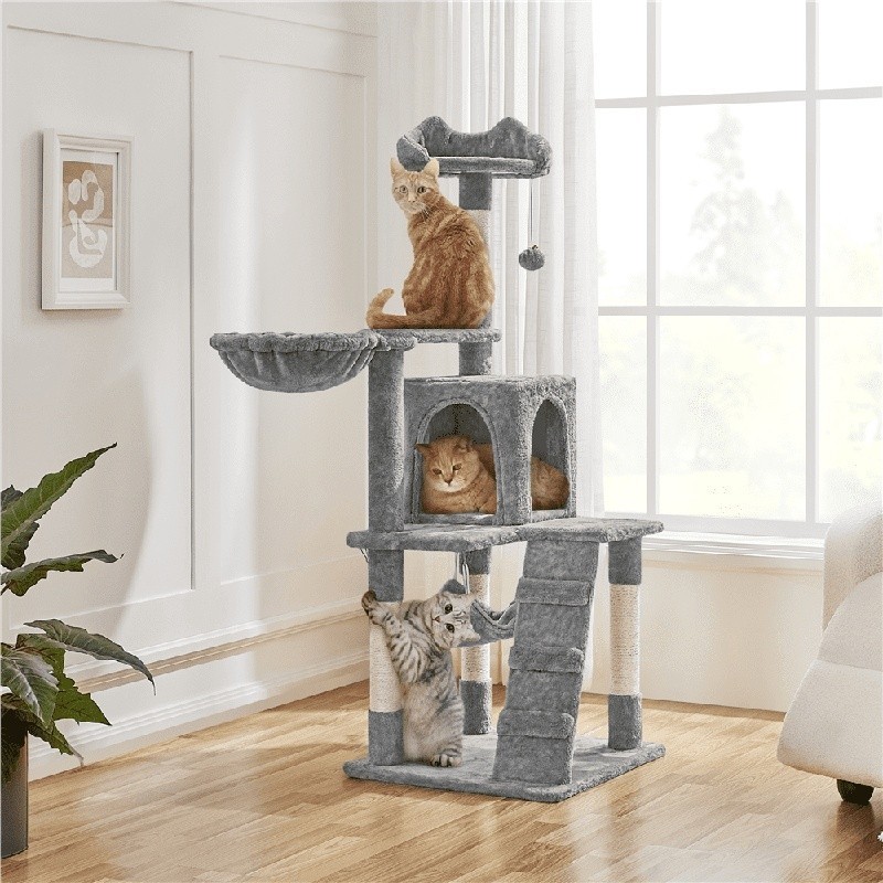 54" Cat Tree Tower Hammock Basket Scratching Post Multi Level Small Cats New