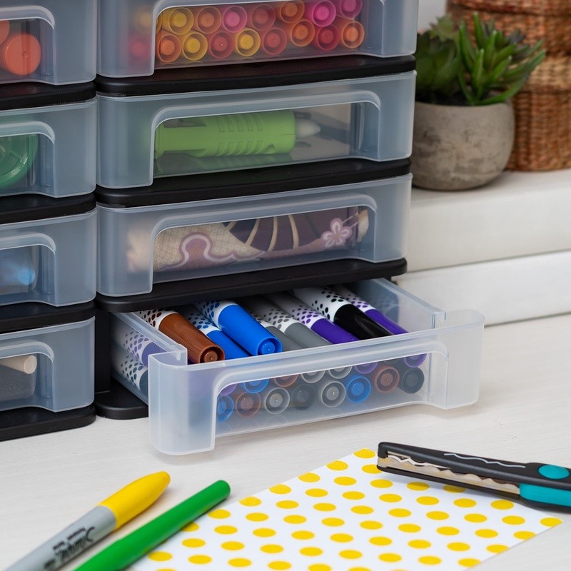 Compact 4 Drawer Desktop Organizer Unit Stackable Mini Storage Set of 2 New