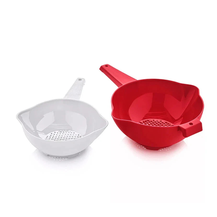 2 NEW Tupperware Strainers 2 pc. SET White & Red 1 QT & 2 Qt & FREE SHIPPING!!!!
