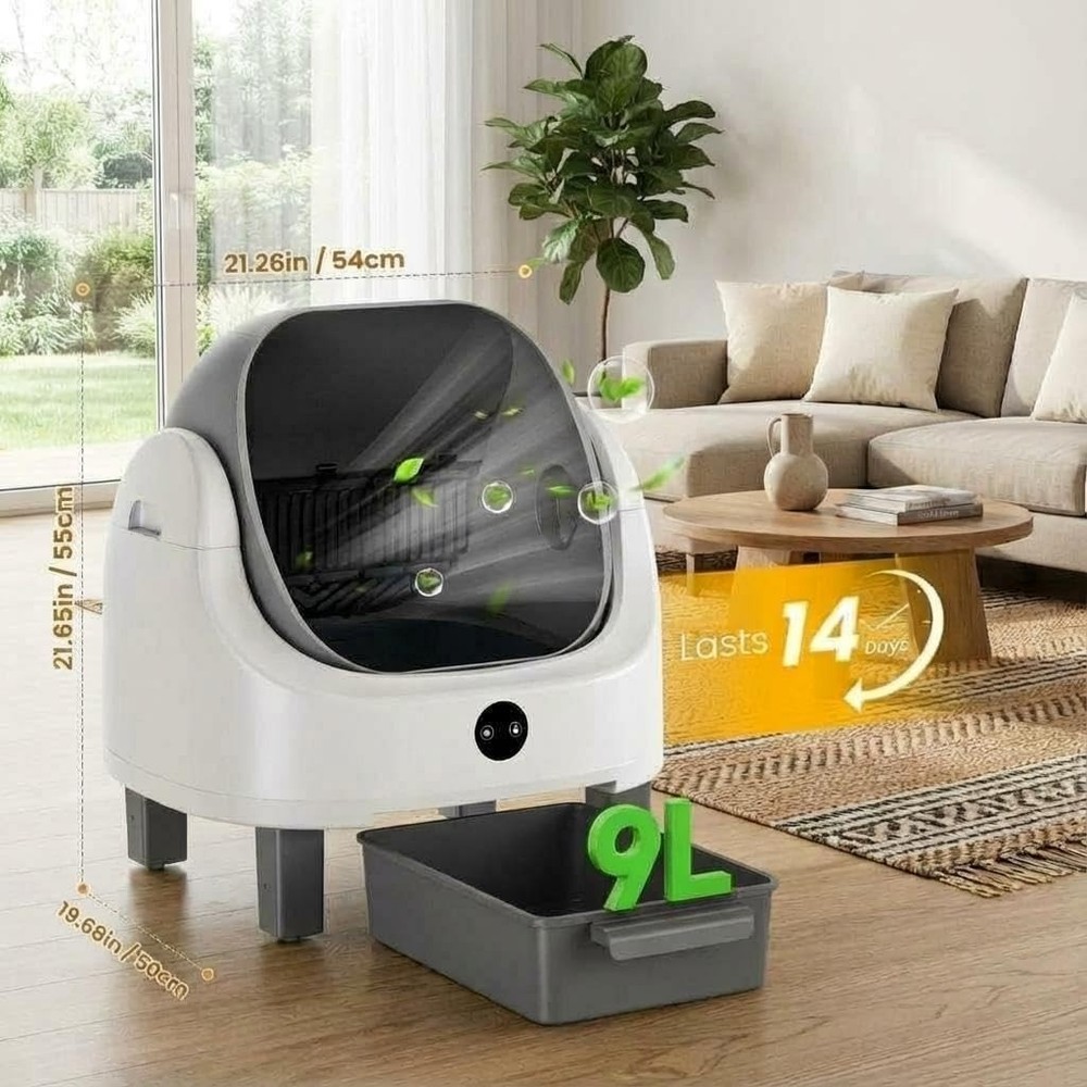 Self Cleaning Litter Box Open Top Automatic Litter Box 9L Waste Bin APP Control