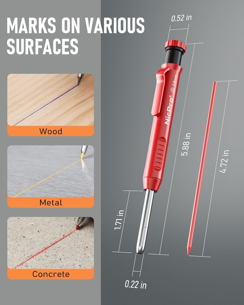 5 Pack Carpenter Pencil with Sharpener, Mechanical Carpenter Pencils with 41 ...