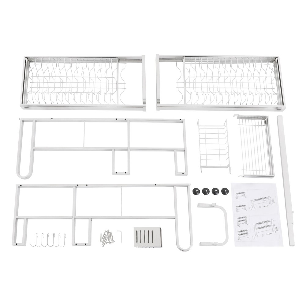 2-Tier Over Sink Dish Drying Rack, Stainless Steel Expandable Over Kitchen Sink