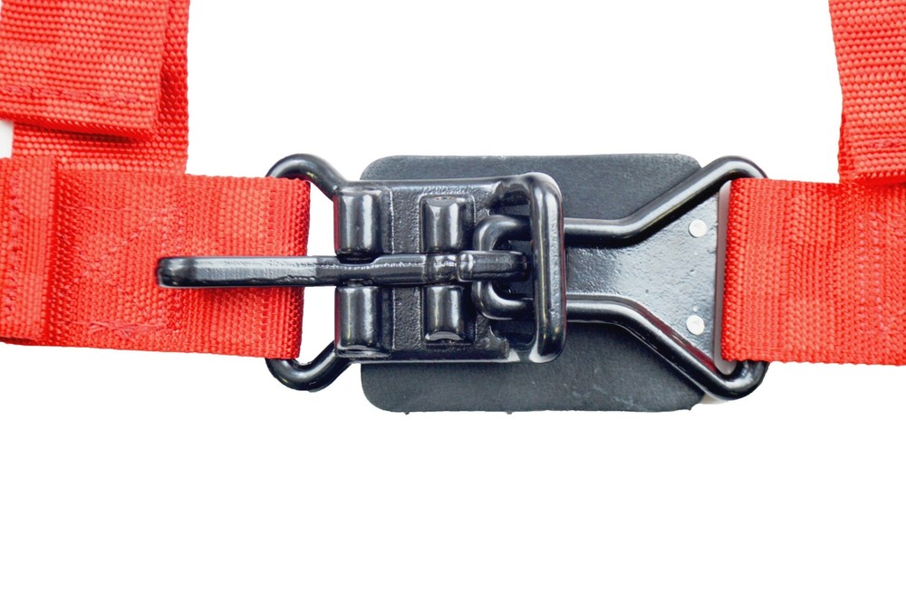 SIDE BY SIDE HARNESS SEAT BELT PULL LAP BELTS 3 POINT BOLT IN RED CHECKERBOARD