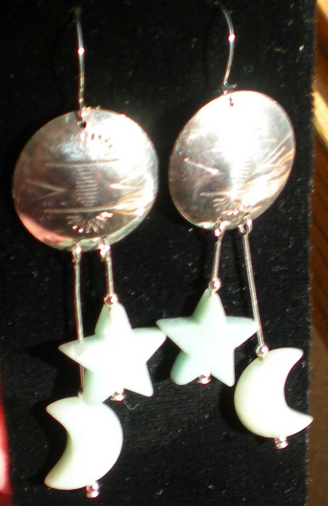 Sterling Silver with Amazonite Moon & Star Earrings e103