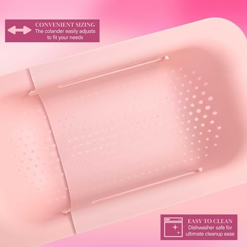 Over the Sink Expandable Colander, Extendable Strainer, Adjustable from 14.5