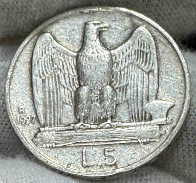 ITALY 1927 ~ SILVER 5 LIRE